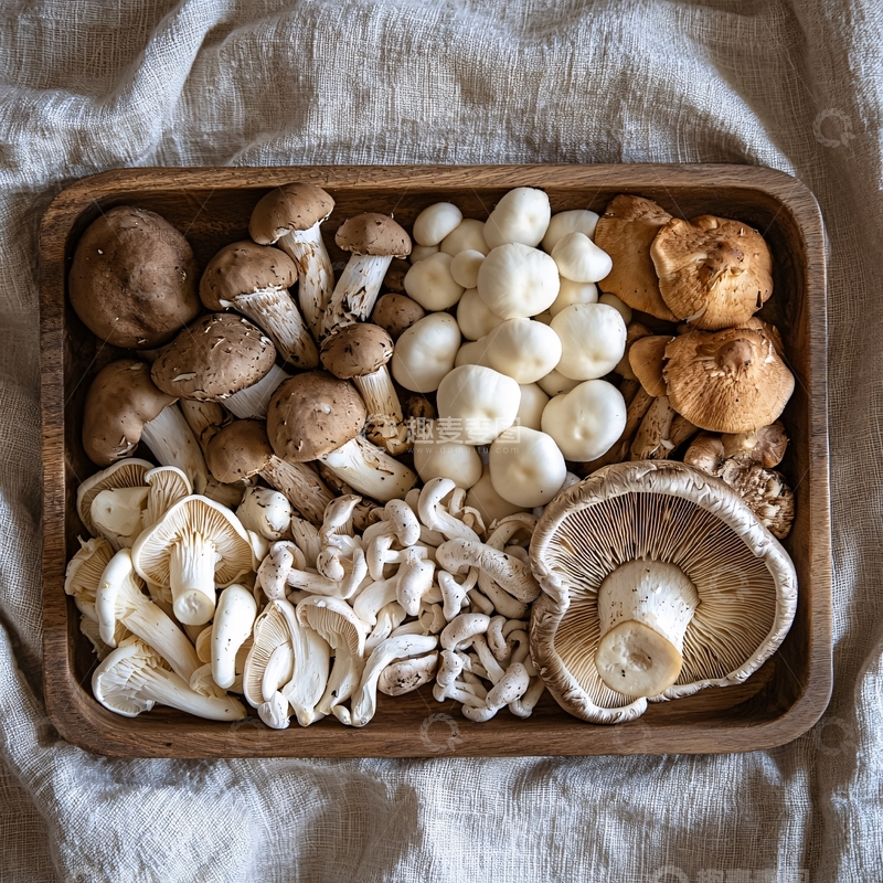 高清大图下载【趣麦麦图】木托盘中各种各样的蘑菇