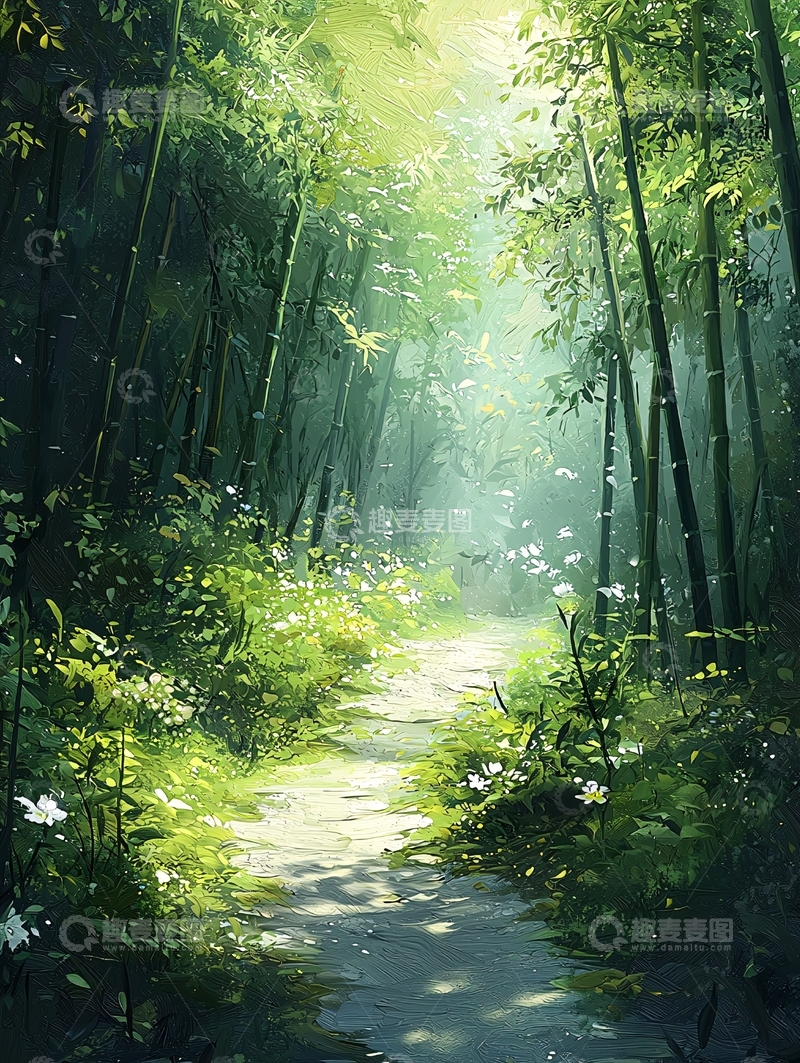 高清大图下载【趣麦麦图】阳光穿透竹林的幽静小路
