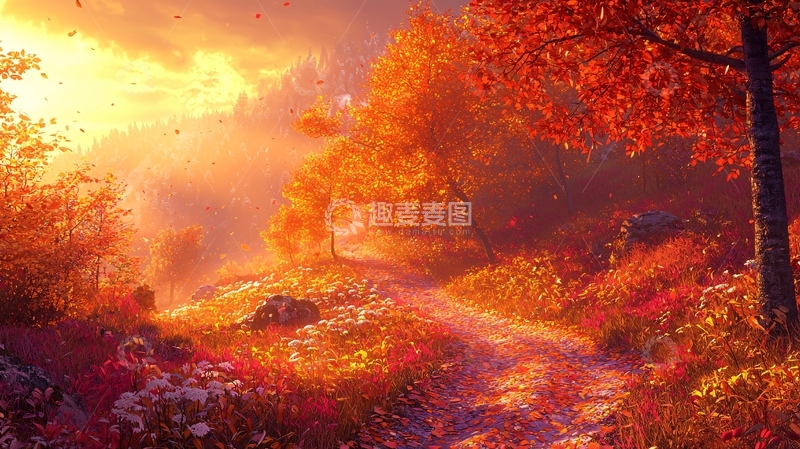 高清大图下载【趣麦麦图】秋日金色森林小路