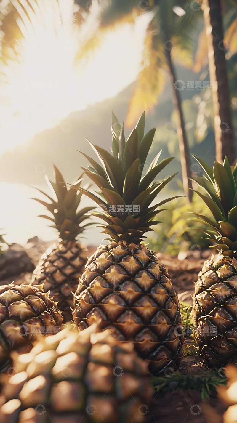 高清大图下载【趣麦麦图】热带海滩上的菠萝