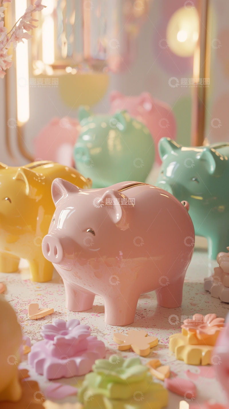 高清大图下载【趣麦麦图】粉色陶瓷储钱罐