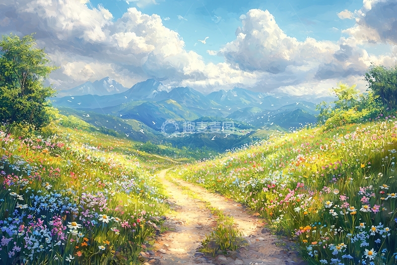 高清大图下载【趣麦麦图】绿色山丘和蜿蜒小路