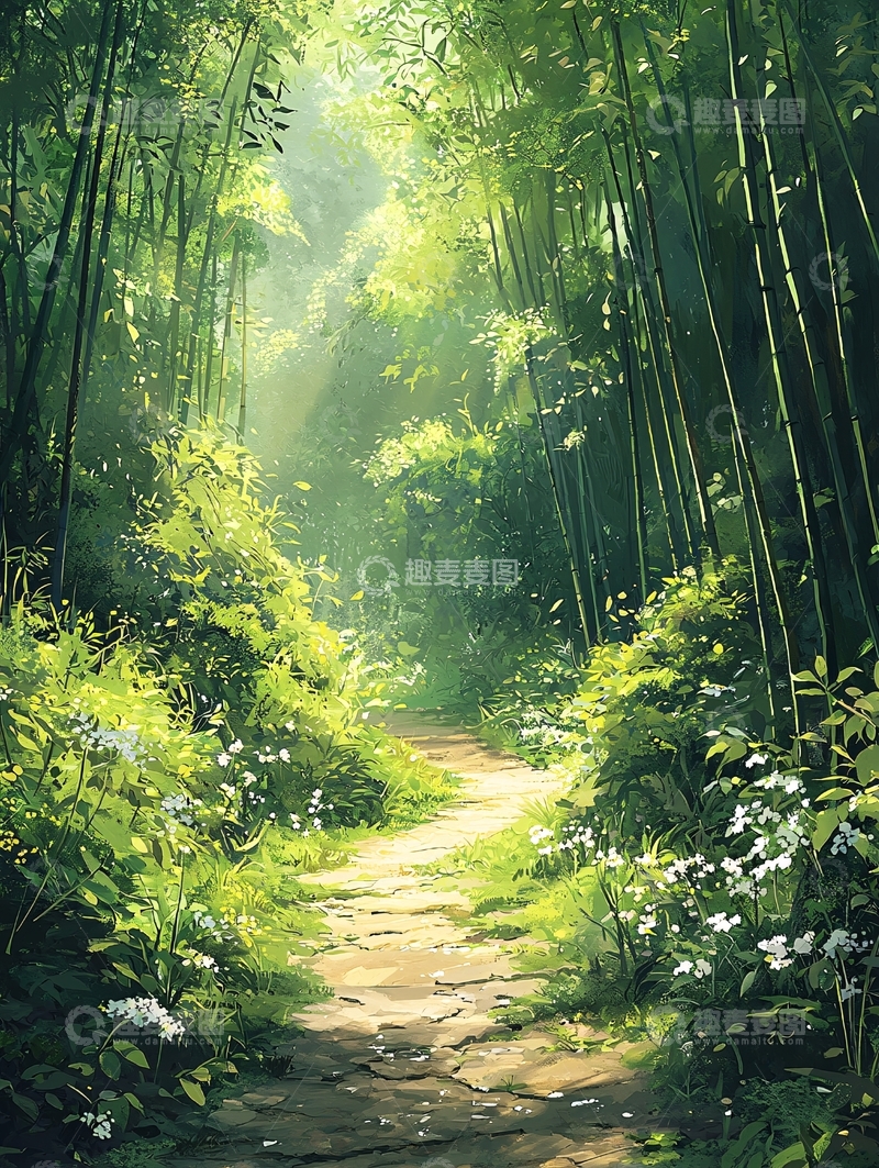 高清大图下载【趣麦麦图】阳光下的竹林小径