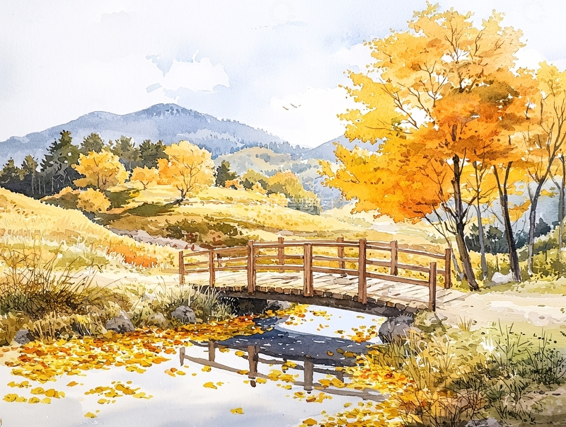 高清大图下载【趣麦麦图】秋日小桥流水人家