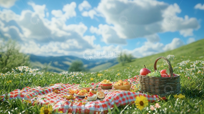 高清大图下载【趣麦麦图】山坡野餐
