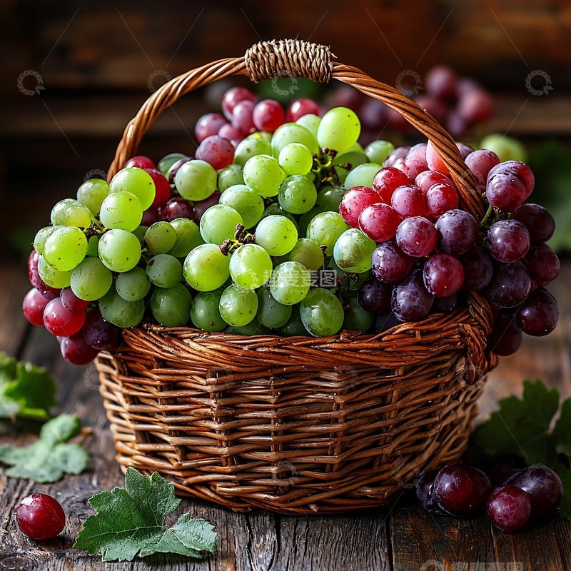 高清大图下载【趣麦麦图】藤编篮子里的葡萄