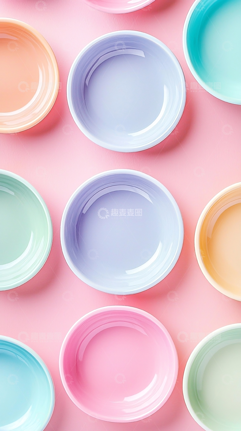 高清大图下载【趣麦麦图】粉色背景下彩色小碗