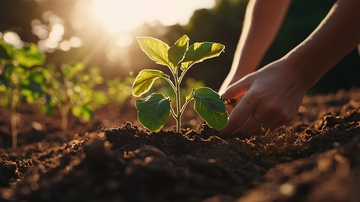 种植幼苗的双手