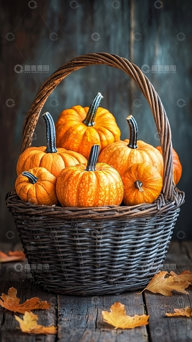 高清大图下载【趣麦麦图】秋日南瓜藤编篮子