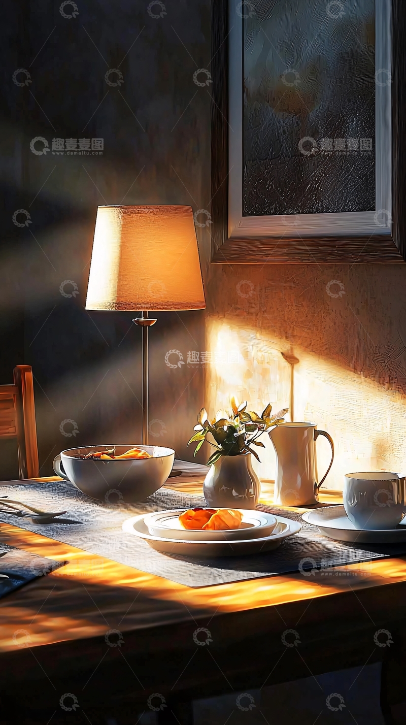 高清大图下载【趣麦麦图】阳光洒在早餐桌上