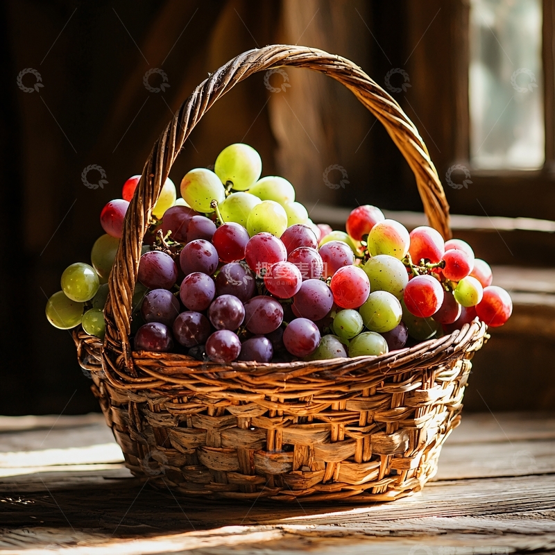 高清大图下载【趣麦麦图】藤编篮子里的葡萄