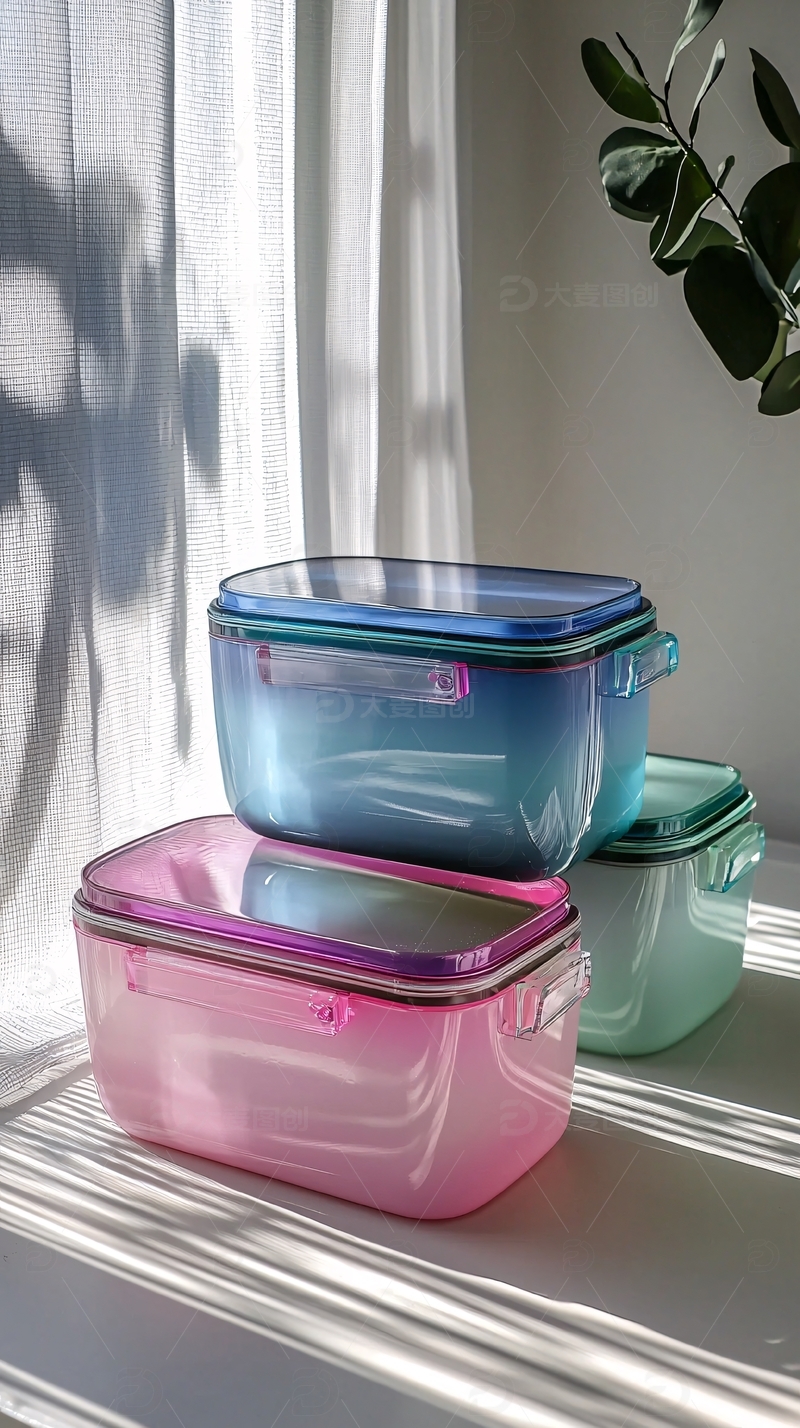 高清大图下载【趣麦麦图】渐变色塑料保鲜盒