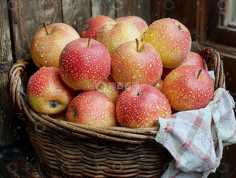 高清大图下载【趣麦麦图】一篮子新鲜成熟的苹果