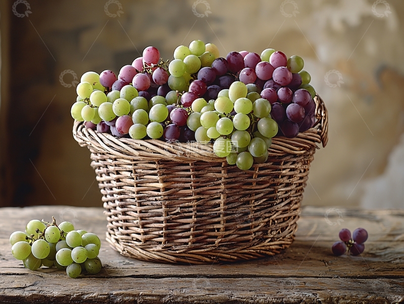 高清大图下载【趣麦麦图】一篮子新鲜的绿色和红色葡萄