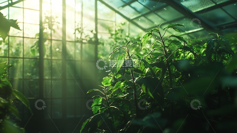 高清大图下载【趣麦麦图】阳光透过温室照射植物