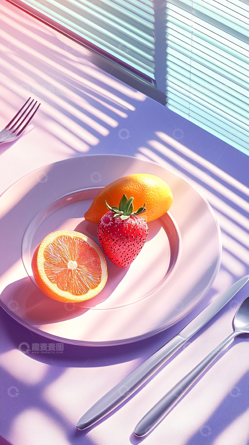 高清大图下载【趣麦麦图】阳光下的水果早餐