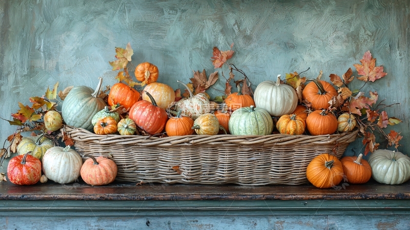高清大图下载【趣麦麦图】丰收的南瓜在篮子里