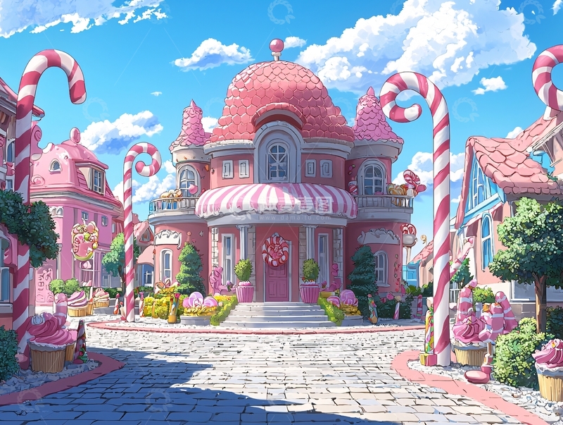 高清大图下载【趣麦麦图】粉色糖果屋街道