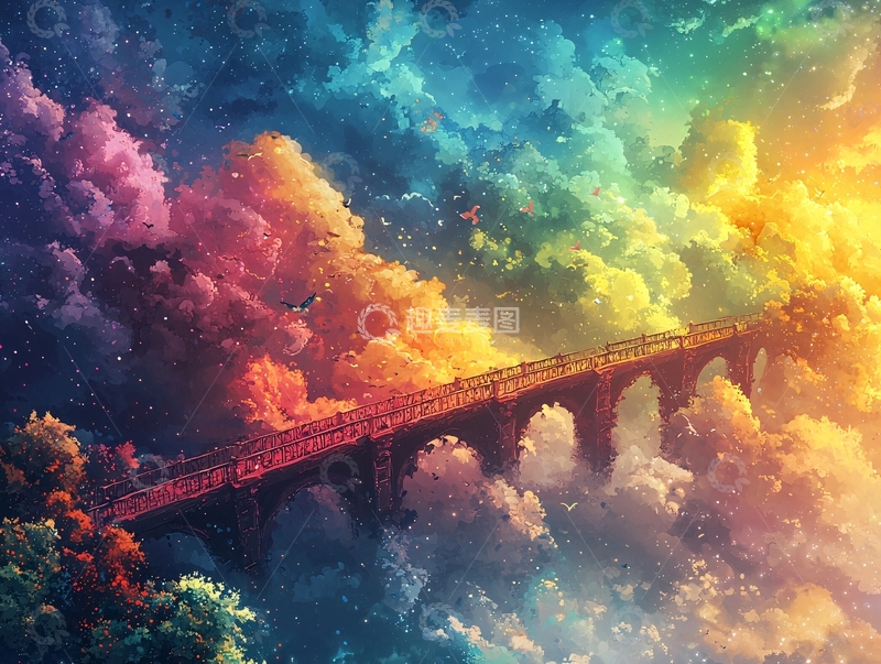 高清大图下载【趣麦麦图】彩虹云朵桥梁
