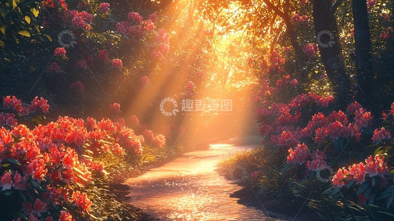 高清大图下载【趣麦麦图】阳光穿过树林洒在小路上