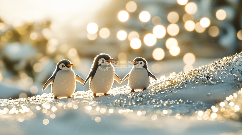 高清大图下载【趣麦麦图】可爱企鹅宝宝手牵手