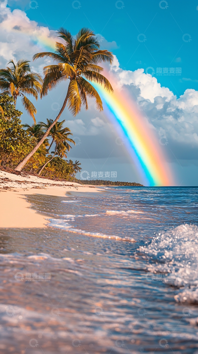 高清大图下载【趣麦麦图】彩虹海滩椰树