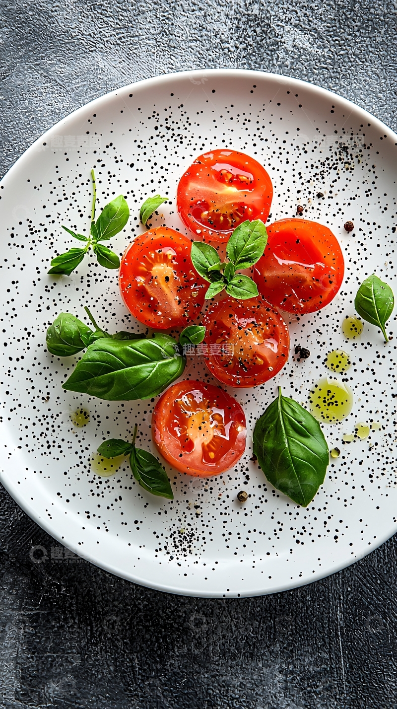 高清大图下载【趣麦麦图】番茄罗勒简约美食摆盘