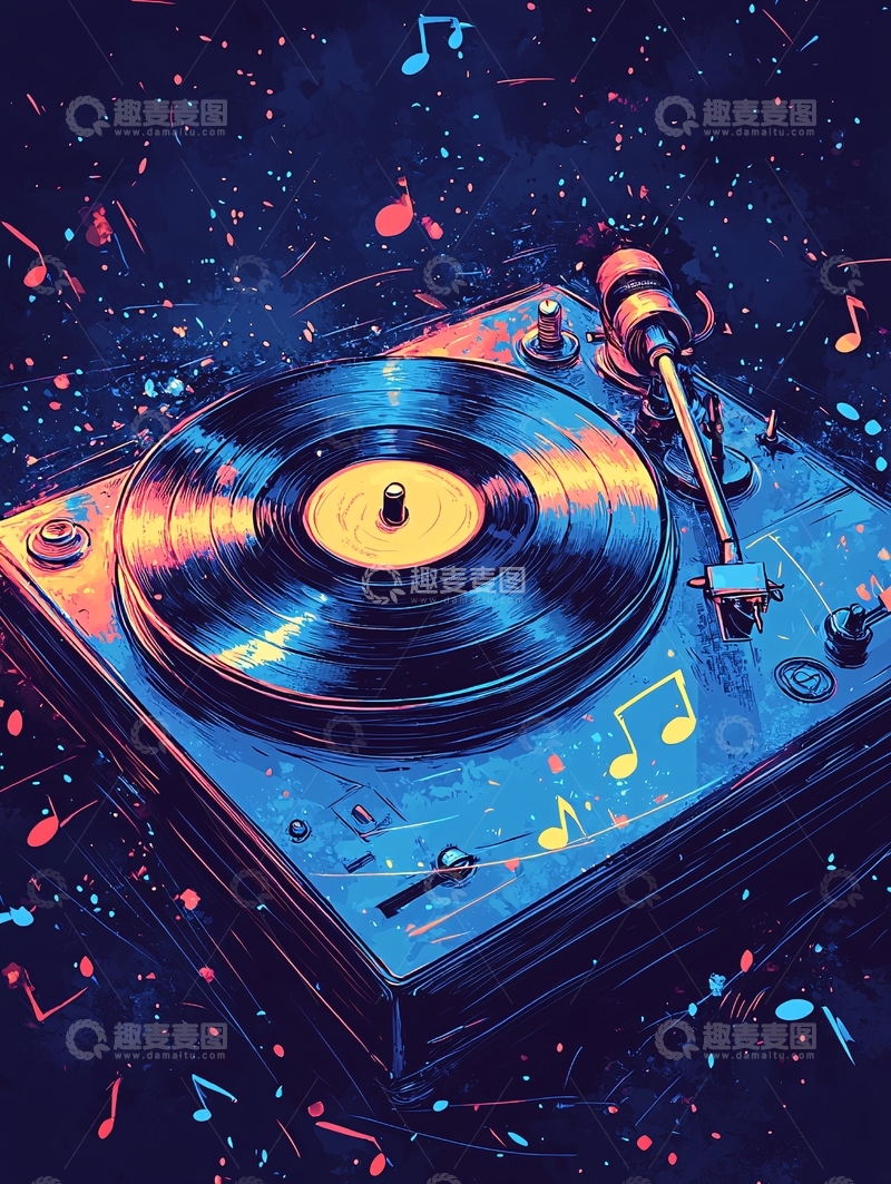 高清大图下载【趣麦麦图】复古唱片机与音符
