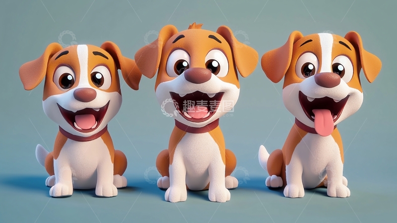 高清大图下载【趣麦麦图】三只卡通小狗