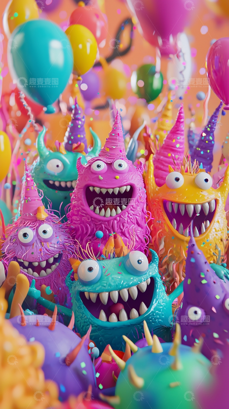 高清大图下载【趣麦麦图】-彩色毛绒怪兽生日派对