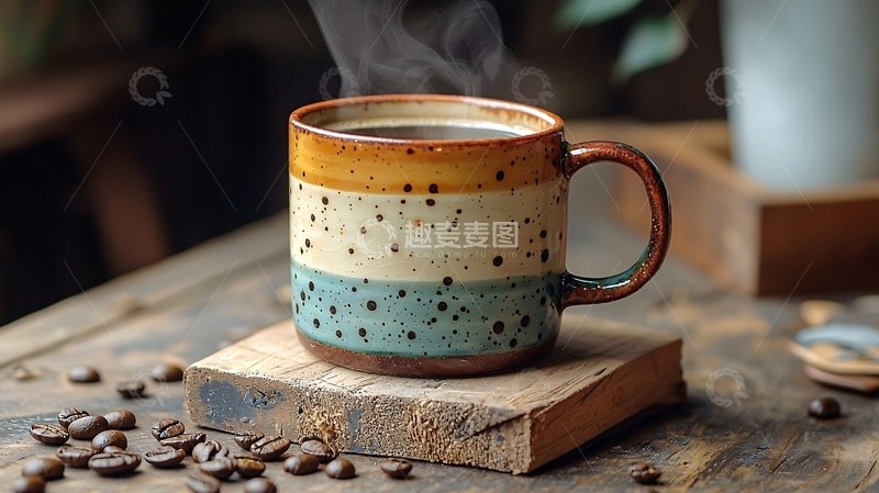 高清大图下载【趣麦麦图】一杯冒着热气的咖啡