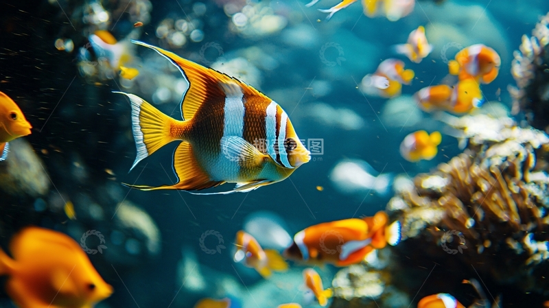 高清大图下载【趣麦麦图】热带鱼群在珊瑚礁中嬉戏