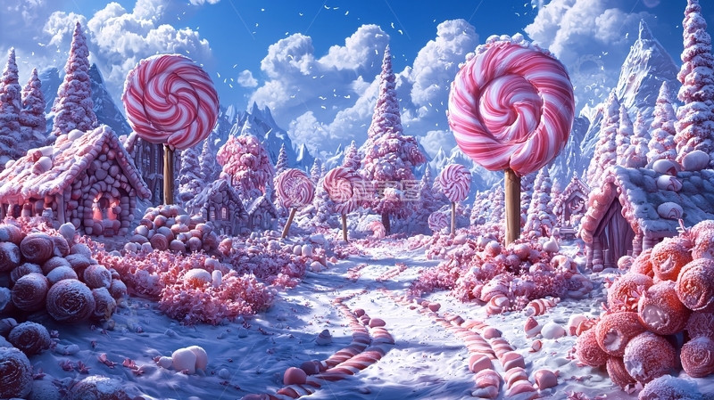 高清大图下载【趣麦麦图】粉色糖果雪景梦幻世界