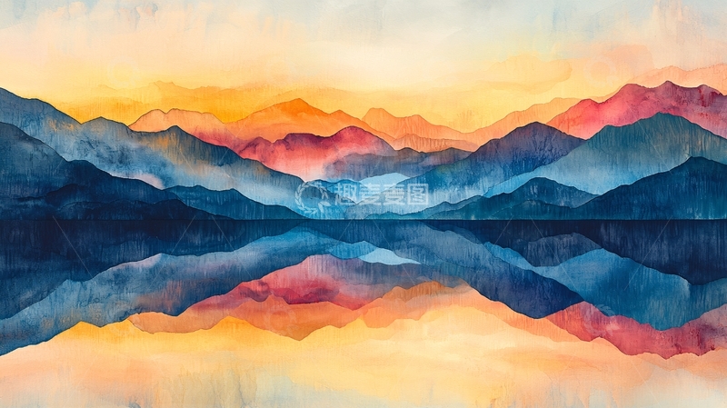 高清大图下载【趣麦麦图】水彩山水倒影