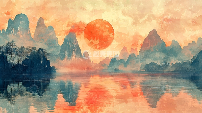 高清大图下载【趣麦麦图】山水水墨画意境唯美景色