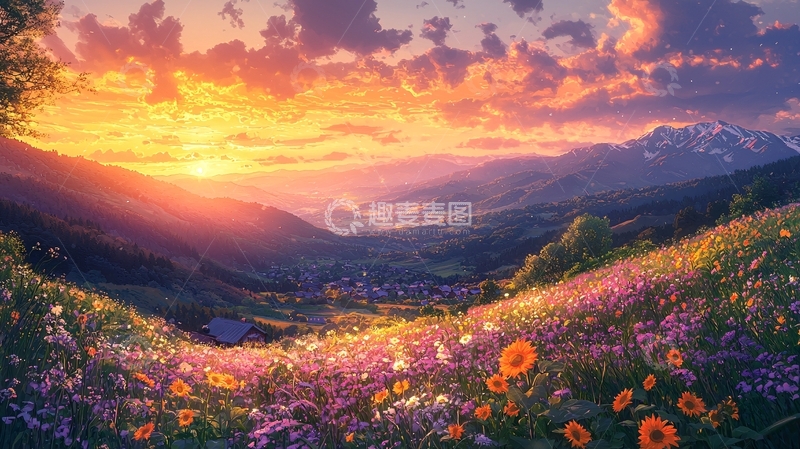 高清大图下载【趣麦麦图】田园风光日落