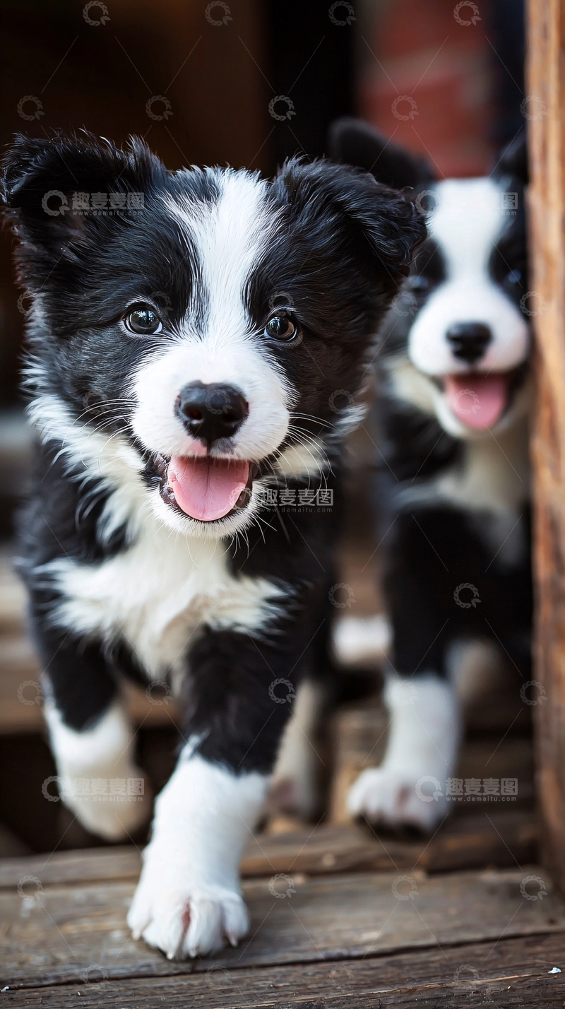 高清大图下载【趣麦麦图】两只可爱边境牧羊犬幼犬