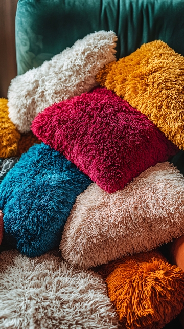 彩色毛绒抱枕堆叠
