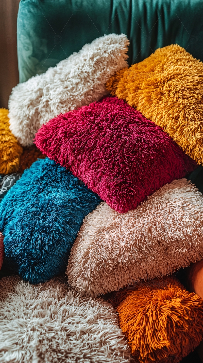 高清大图下载【趣麦麦图】彩色毛绒抱枕堆叠