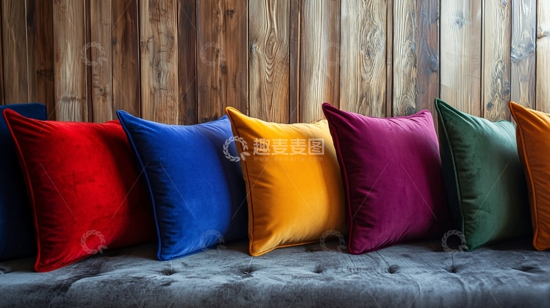 高清大图下载【趣麦麦图】彩色天鹅绒靠垫