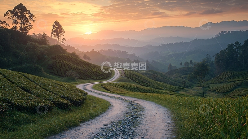 高清大图下载【趣麦麦图】山路日出景色