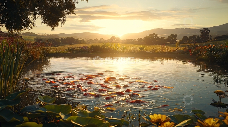 高清大图下载【趣麦麦图】日出时分平静池塘