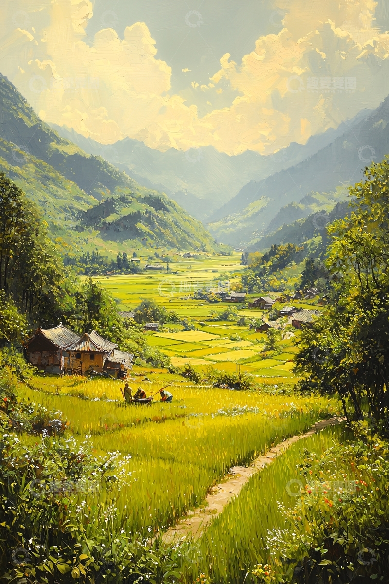 高清大图下载【趣麦麦图】山谷田园风光