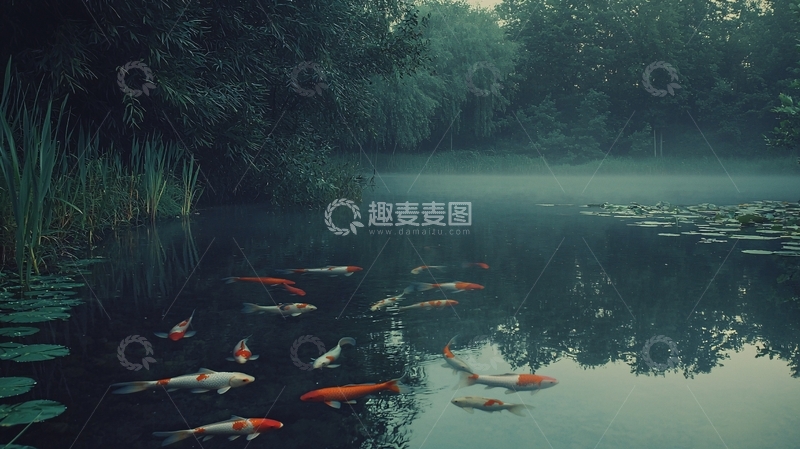高清大图下载【趣麦麦图】雾气弥漫的池塘