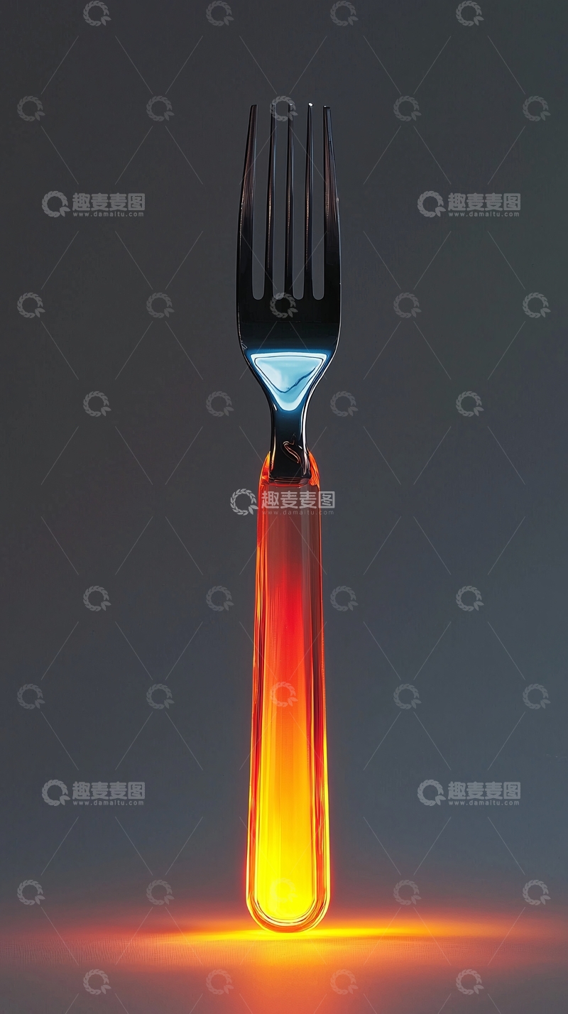 高清大图下载【趣麦麦图】橙色手柄金属叉子