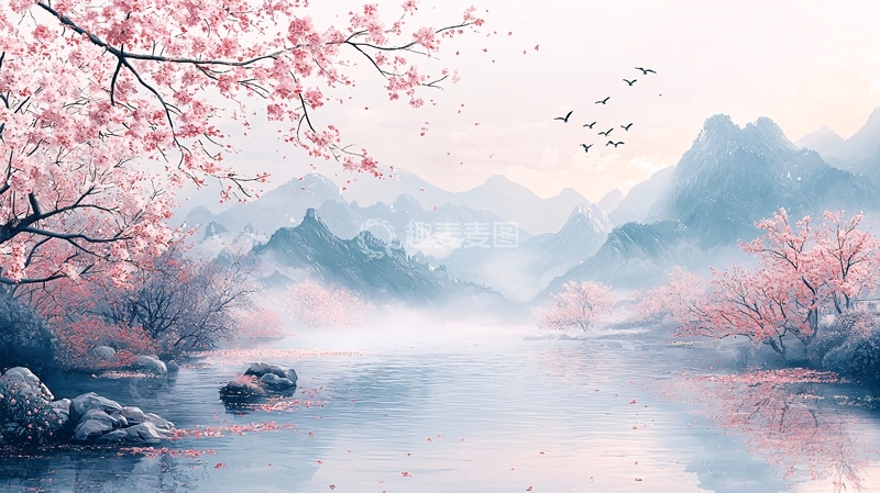 高清大图下载【趣麦麦图】唯美山水花鸟水墨风意境图