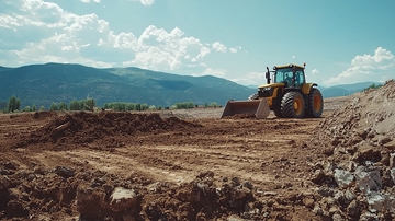 推土机在山区开垦土地