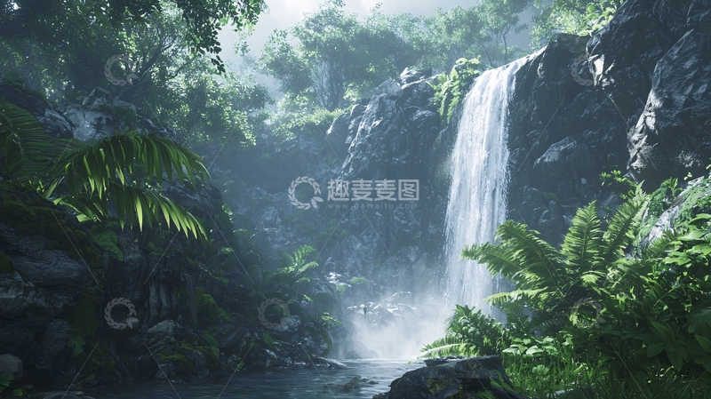 高清大图下载【趣麦麦图】热带雨林瀑布