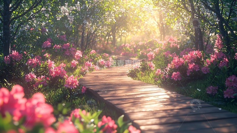 高清大图下载【趣麦麦图】阳光穿过树林的花园小径