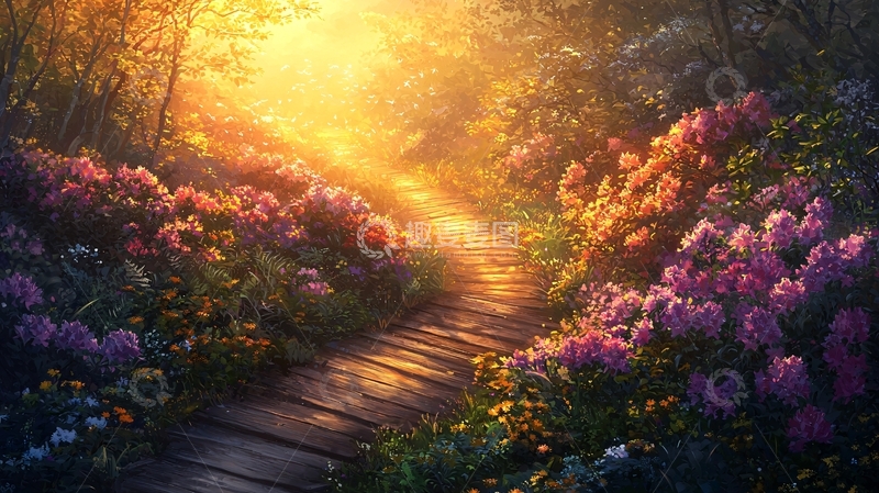 高清大图下载【趣麦麦图】阳光照耀下的花径